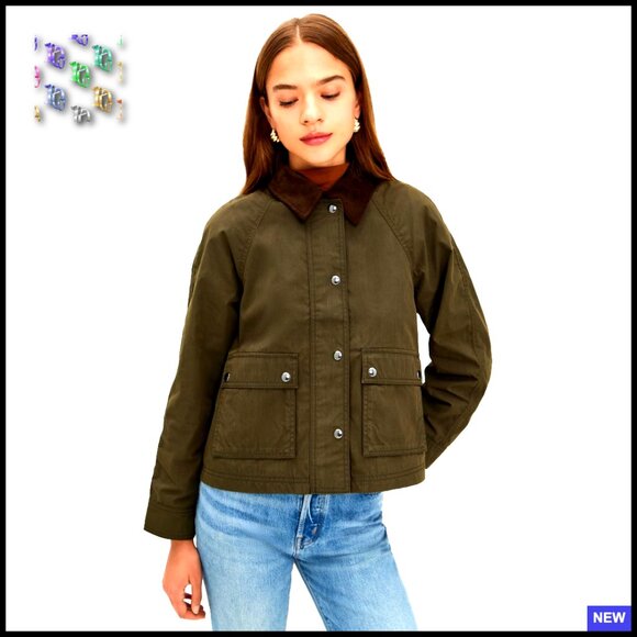 Jackets & Blazers - Waxed Canvas Barn Jacket Zip Front Corduroy Trim Classic Preppy Outerwear